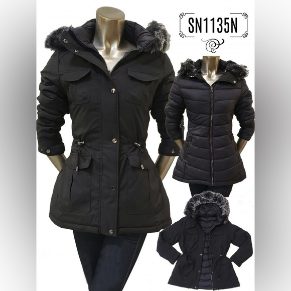 NWT Snobbish Women's double face Black Ski Jacket with Faux Fur Hood Size S - Picture 13 of 17